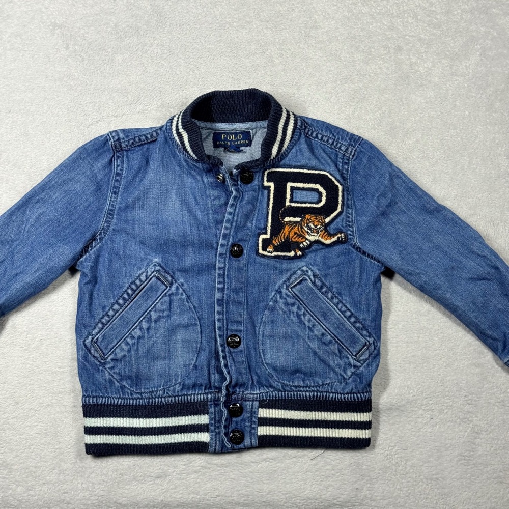 Polo by Ralph Lauren Blue Denim Kids Bomber Jacket with Tiger Patch